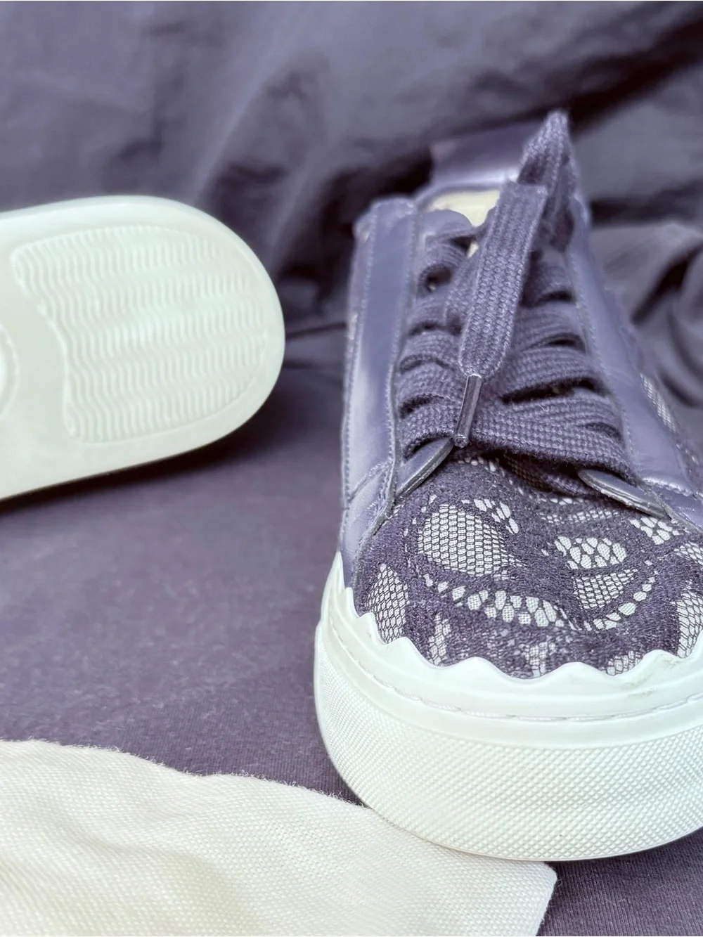 Chloe- Navy Lace Overlay Sneakers with White Platform Sz 39